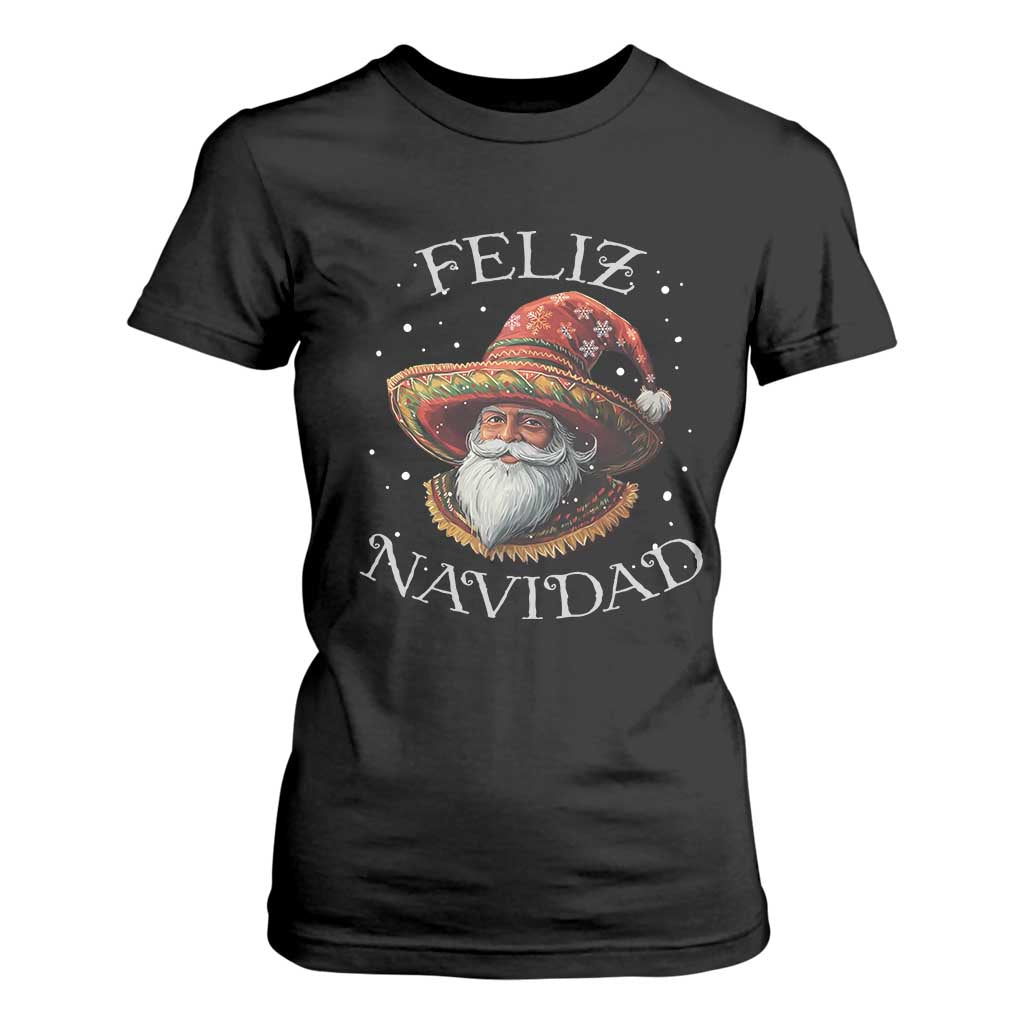 Funny Mexico Xmas T Shirt For Women Santa Sombrero Feliz Navidad TS09 Black Print Your Wear