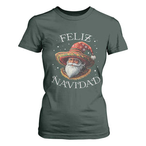 Funny Mexico Xmas T Shirt For Women Santa Sombrero Feliz Navidad TS09 Dark Forest Green Print Your Wear