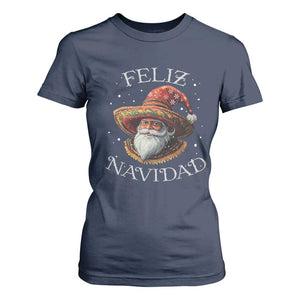 Funny Mexico Xmas T Shirt For Women Santa Sombrero Feliz Navidad TS09 Navy Print Your Wear