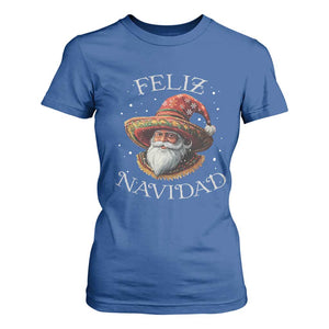 Funny Mexico Xmas T Shirt For Women Santa Sombrero Feliz Navidad TS09 Royal Blue Print Your Wear