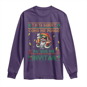 Funny Christmas Mexico Beer Long Sleeve Shirt Si Ya Saben Como Me Pongo Pa'que Me Invitan Santa Drunk TS09 Purple Print Your Wear