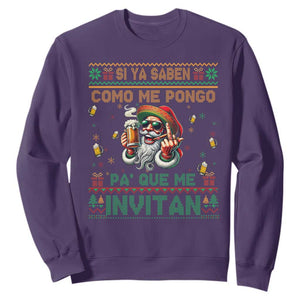 Funny Christmas Mexico Beer Sweatshirt Si Ya Saben Como Me Pongo Pa'que Me Invitan Santa Drunk TS09 Purple Print Your Wear