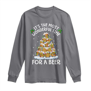 Funny Beer Christmas Tree Long Sleeve Shirt It's the Most Wonderful Time For A Beer TS09 Charcoal Print Your Wear