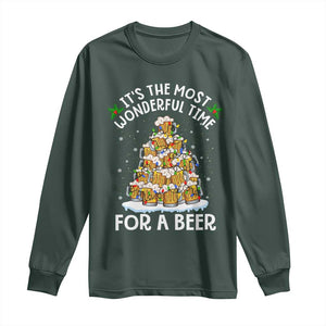 Funny Beer Christmas Tree Long Sleeve Shirt It's the Most Wonderful Time For A Beer TS09 Dark Forest Green Print Your Wear