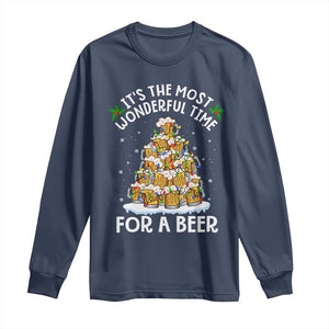 Funny Beer Christmas Tree Long Sleeve Shirt It's the Most Wonderful Time For A Beer TS09 Navy Print Your Wear