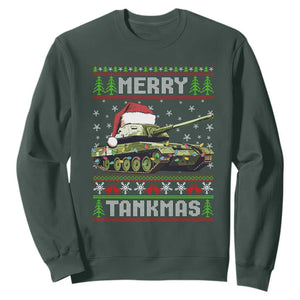 Funny Christmas Veteran Sweatshirt Merry Tankmas Tank Military Army TS09 Dark Forest Green Print Your Wear