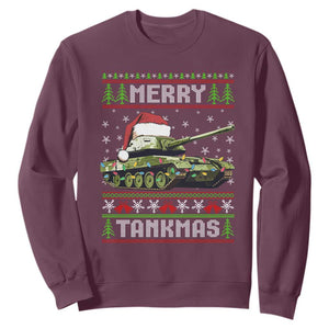 Funny Christmas Veteran Sweatshirt Merry Tankmas Tank Military Army TS09 Maroon Print Your Wear