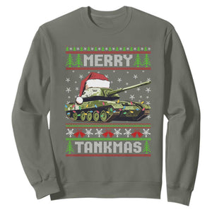 Funny Christmas Veteran Sweatshirt Merry Tankmas Tank Military Army TS09 Military Green Print Your Wear