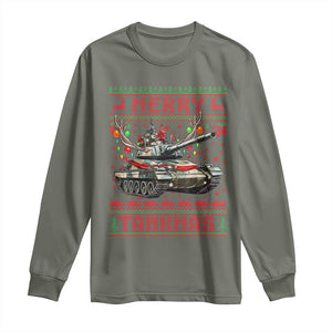 Funny Christmas Military Long Sleeve Shirt Merry Tankmas Tank Veteran Army TS09 Military Green Print Your Wear