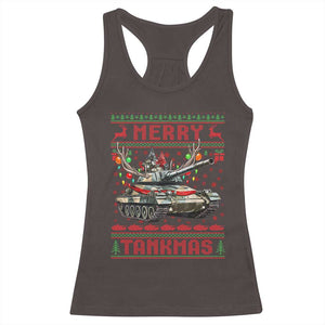 Funny Christmas Military Racerback Tank Top Merry Tankmas Tank Veteran Army TS09 Dark Chocolate Print Your Wear