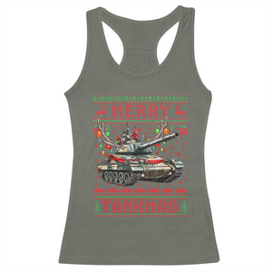 Funny Christmas Military Racerback Tank Top Merry Tankmas Tank Veteran Army TS09 Military Green Print Your Wear