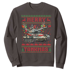 Funny Christmas Military Sweatshirt Merry Tankmas Tank Veteran Army TS09 Dark Chocolate Print Your Wear