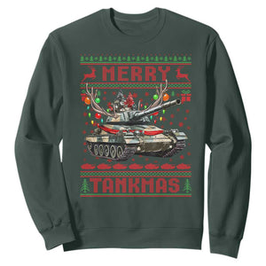 Funny Christmas Military Sweatshirt Merry Tankmas Tank Veteran Army TS09 Dark Forest Green Print Your Wear