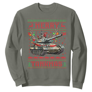 Funny Christmas Military Sweatshirt Merry Tankmas Tank Veteran Army TS09 Military Green Print Your Wear