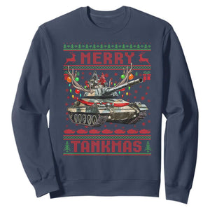 Funny Christmas Military Sweatshirt Merry Tankmas Tank Veteran Army TS09 Navy Print Your Wear