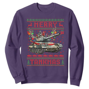 Funny Christmas Military Sweatshirt Merry Tankmas Tank Veteran Army TS09 Purple Print Your Wear