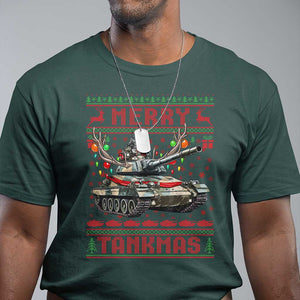 Funny Christmas Military T Shirt Merry Tankmas Tank Veteran Army TS09 Dark Forest Green Print Your Wear