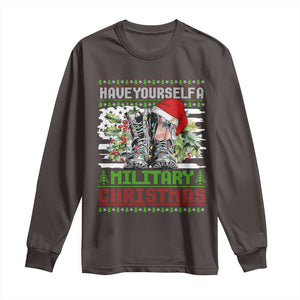 Funny Christmas Veteran Long Sleeve Shirt Have Yourself A Military Christmas TS09 Dark Chocolate Print Your Wear