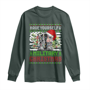 Funny Christmas Veteran Long Sleeve Shirt Have Yourself A Military Christmas TS09 Dark Forest Green Print Your Wear