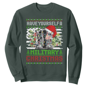 Funny Christmas Veteran Sweatshirt Have Yourself A Military Christmas TS09 Dark Forest Green Print Your Wear