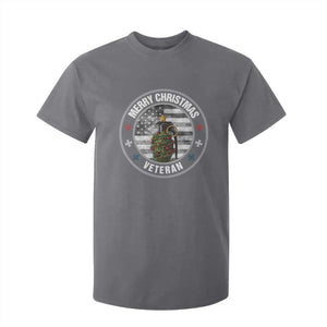 Merry Xmas Veteran T Shirt For Kid Grenade Christmas Tree America Flag Patriotic TS09 Charcoal Print Your Wear