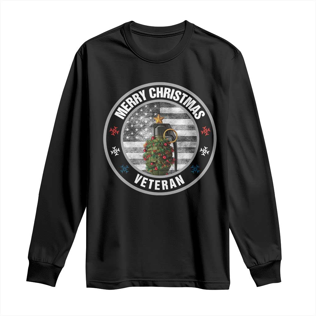 Merry Xmas Veteran Long Sleeve Shirt Grenade Christmas Tree America Flag Patriotic TS09 Black Print Your Wear