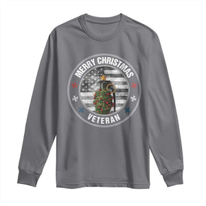 Merry Xmas Veteran Long Sleeve Shirt Grenade Christmas Tree America Flag Patriotic TS09 Charcoal Print Your Wear