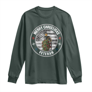 Merry Xmas Veteran Long Sleeve Shirt Grenade Christmas Tree America Flag Patriotic TS09 Dark Forest Green Print Your Wear