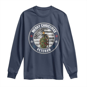 Merry Xmas Veteran Long Sleeve Shirt Grenade Christmas Tree America Flag Patriotic TS09 Navy Print Your Wear