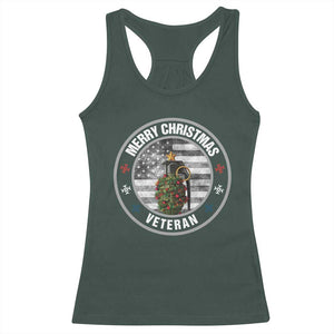 Merry Xmas Veteran Racerback Tank Top Grenade Christmas Tree America Flag Patriotic TS09 Dark Forest Green Print Your Wear