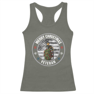 Merry Xmas Veteran Racerback Tank Top Grenade Christmas Tree America Flag Patriotic TS09 Military Green Print Your Wear