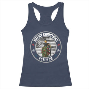 Merry Xmas Veteran Racerback Tank Top Grenade Christmas Tree America Flag Patriotic TS09 Navy Print Your Wear