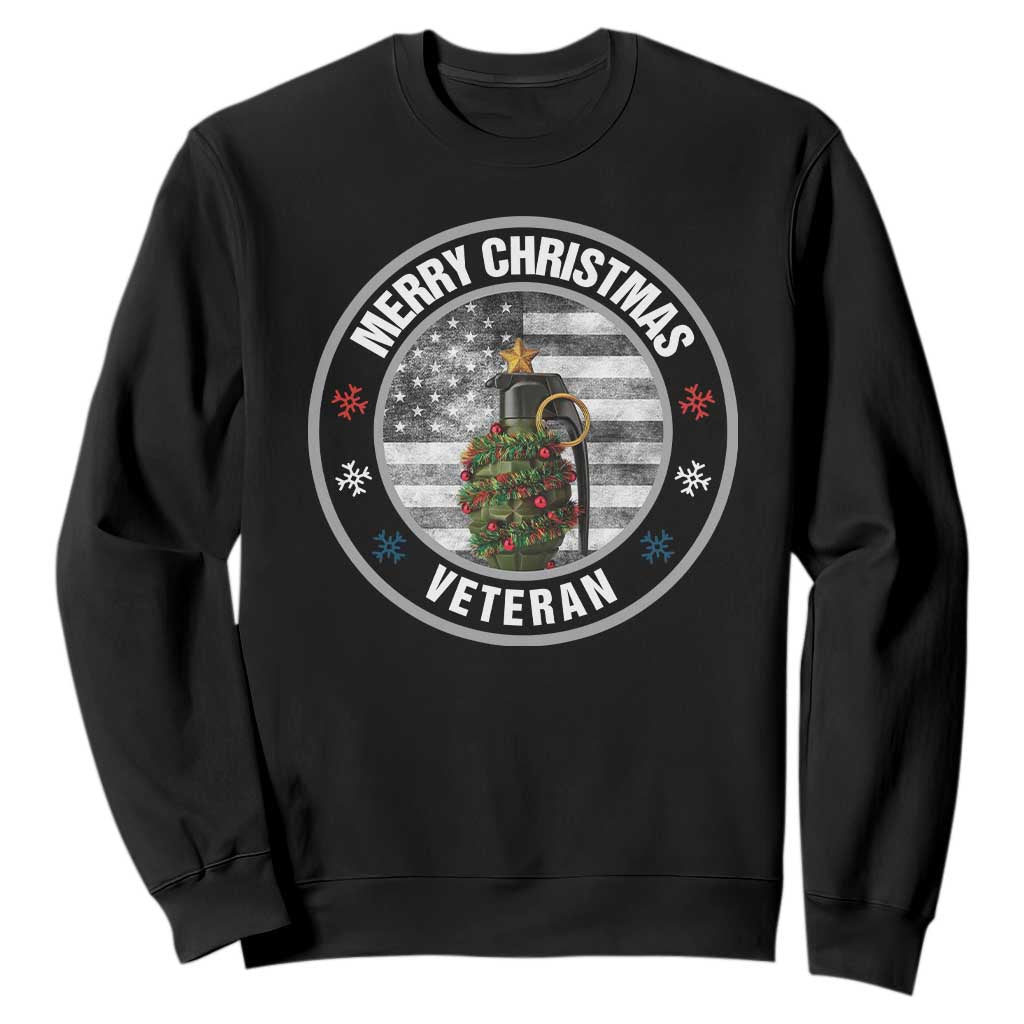 Merry Xmas Veteran Sweatshirt Grenade Christmas Tree America Flag Patriotic TS09 Black Print Your Wear