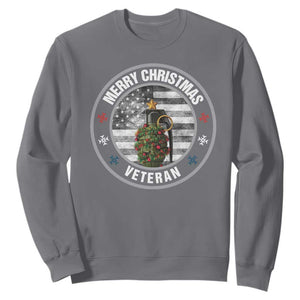 Merry Xmas Veteran Sweatshirt Grenade Christmas Tree America Flag Patriotic TS09 Charcoal Print Your Wear