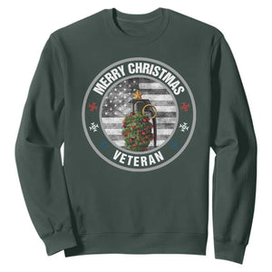 Merry Xmas Veteran Sweatshirt Grenade Christmas Tree America Flag Patriotic TS09 Dark Forest Green Print Your Wear