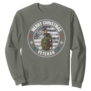 Merry Xmas Veteran Sweatshirt Grenade Christmas Tree America Flag Patriotic TS09 Military Green Print Your Wear