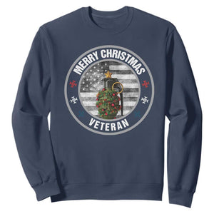 Merry Xmas Veteran Sweatshirt Grenade Christmas Tree America Flag Patriotic TS09 Navy Print Your Wear