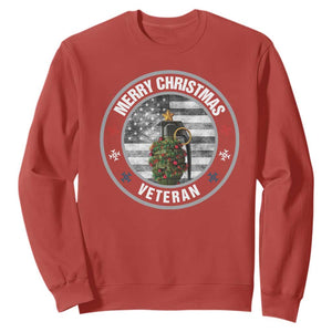 Merry Xmas Veteran Sweatshirt Grenade Christmas Tree America Flag Patriotic TS09 Red Print Your Wear