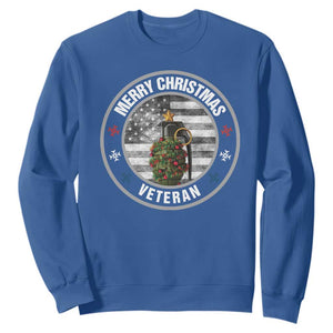 Merry Xmas Veteran Sweatshirt Grenade Christmas Tree America Flag Patriotic TS09 Royal Blue Print Your Wear