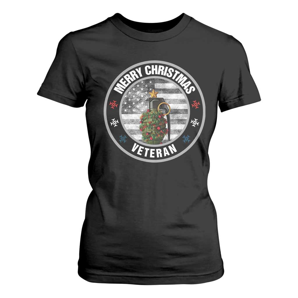 Merry Xmas Veteran T Shirt For Women Grenade Christmas Tree America Flag Patriotic TS09 Black Print Your Wear