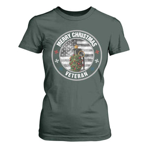 Merry Xmas Veteran T Shirt For Women Grenade Christmas Tree America Flag Patriotic TS09 Dark Forest Green Print Your Wear