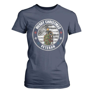 Merry Xmas Veteran T Shirt For Women Grenade Christmas Tree America Flag Patriotic TS09 Navy Print Your Wear