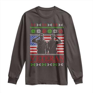 Christmas Veteran Long Sleeve Shirt Soldier America Flag Patriotic TS09 Dark Chocolate Print Your Wear