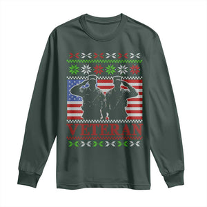 Christmas Veteran Long Sleeve Shirt Soldier America Flag Patriotic TS09 Dark Forest Green Print Your Wear