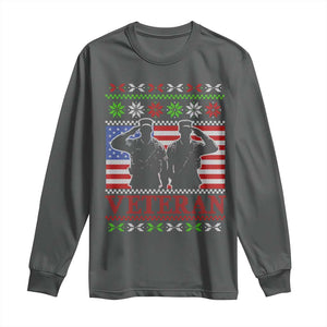 Christmas Veteran Long Sleeve Shirt Soldier America Flag Patriotic TS09 Dark Heather Print Your Wear