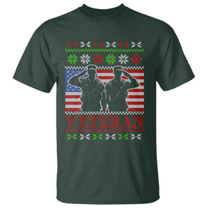 Christmas Veteran T Shirt Soldier America Flag Patriotic TS09 Dark Forest Green Print Your Wear