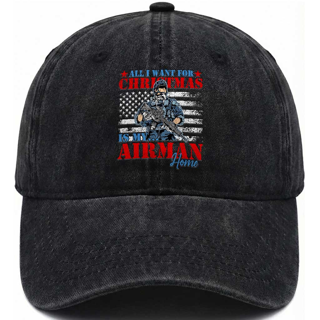 All I Want For Christmas Is My Airman Home Washed Cotton Baseball Cap TS09 Washed Cap Universal Fit Black Print Your Wear