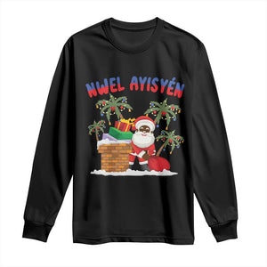 Funny Haitian Christmas Long Sleeve Shirt Nwel Ayisen Creole Santa Palm Tree TS09 Black Print Your Wear