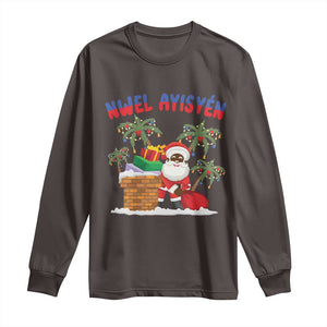 Funny Haitian Christmas Long Sleeve Shirt Nwel Ayisen Creole Santa Palm Tree TS09 Dark Chocolate Print Your Wear