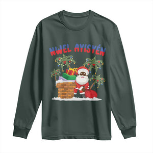 Funny Haitian Christmas Long Sleeve Shirt Nwel Ayisen Creole Santa Palm Tree TS09 Dark Forest Green Print Your Wear